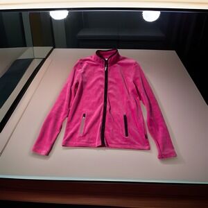 St‎ Aumont Warm Up Jacket Pink Velour Feel Size Medium With Pockets